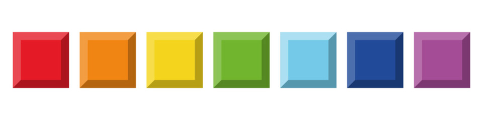 Block Blast game style colorful 3D tiles. Bright glossy square blocks in rainbow colors for puzzle or match game UI. Perfect design elements for casual arcade interface and game assets.