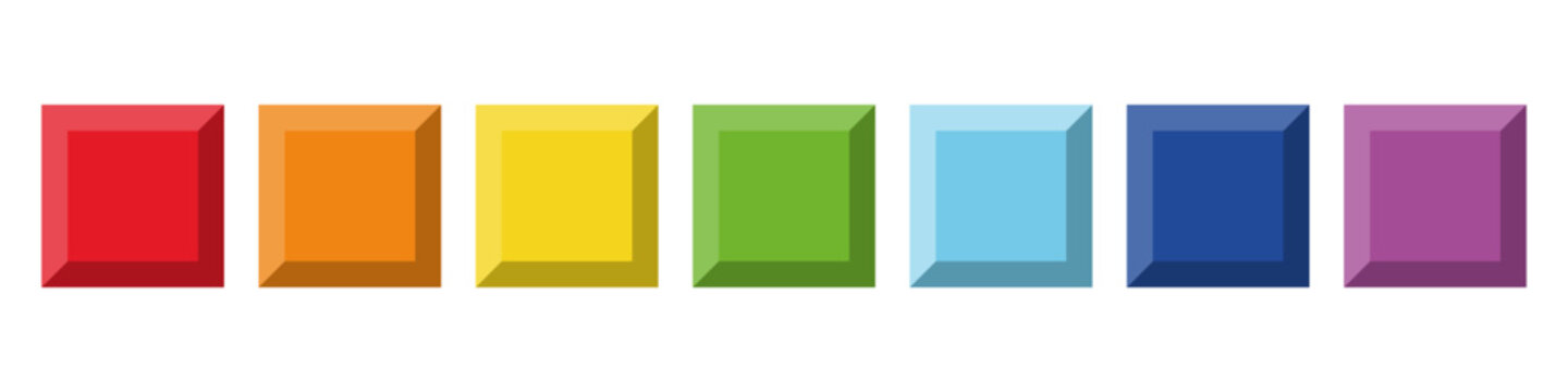 Block Blast game style colorful 3D tiles. Bright glossy square blocks in rainbow colors for puzzle or match game UI. Perfect design elements for casual arcade interface and game assets.