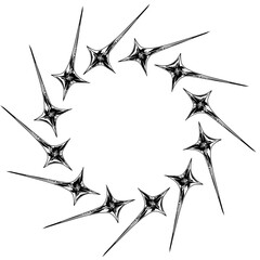 Circular sharp star frame illustration, abstract gothic vector for tattoo, logo, or decorative graphic design.