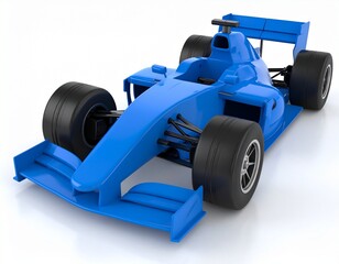 Fototapeta premium Sleek blue racing car poised for speed on a clean white background.