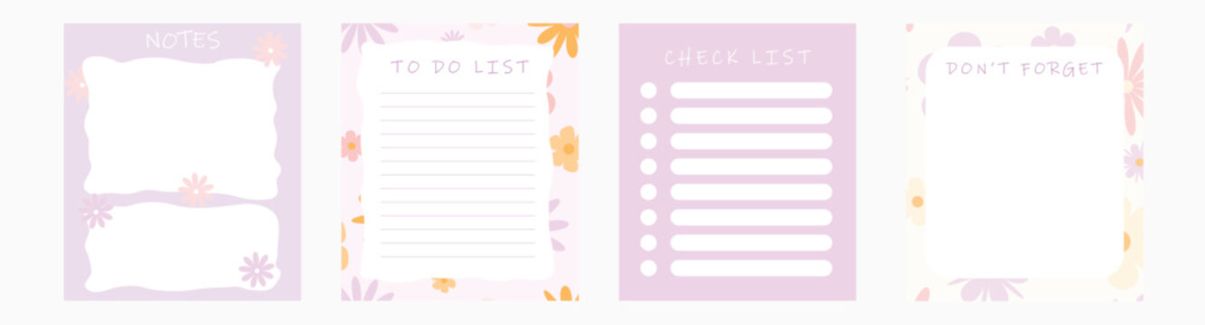 To do list template set. Perfect for daily planning, digital journals, printable planners, or personal use.Check list,notes templates set.Vector illustration.