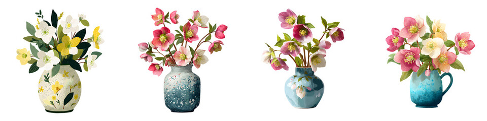 Floral Arrangements in Vases: Watercolor Botanical Art