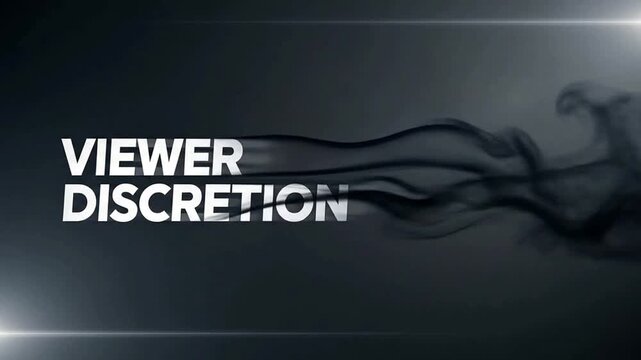 Dynamic Viewer Discretion Text Appearing with Flowing Dark Smoke and Bright Light Streaks on Gray