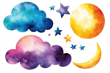 Clouds and Starry Night Illustration