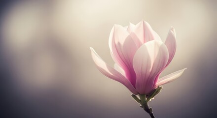 A beautiful pink magnolia blossom in soft light