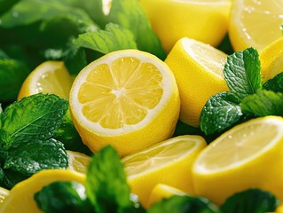 Fresh Lemons with Mint Garnish