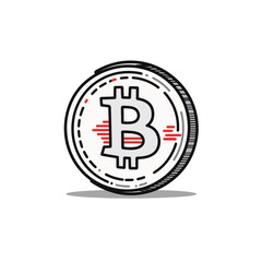 Obraz premium Minimalist black and white bitcoin coin with red accent, digital currency