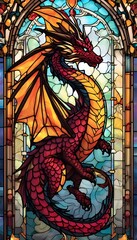 Fototapeta premium Majestic Dragon in Vibrant Stained Glass