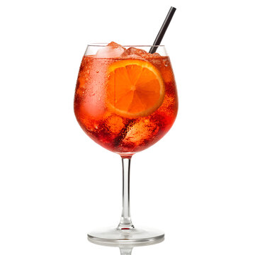 Refreshing aperol spritz cocktail with orange slice and ice isolated on transparent background