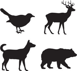 Fototapeta premium Black silhouettes of wild animals deer bird