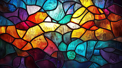 A colorful abstract made from various shades of glass.
Light shining through a vibrant, geometric glass composition.