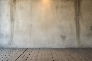 Empty Vintage Room with Wooden Floor and Aged Concrete Wall Background