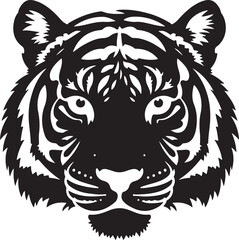 Fototapeta premium Black tiger head silhouette with white stripes and facial details
