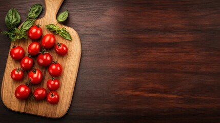 Cherry tomatoes on wooden cutting board