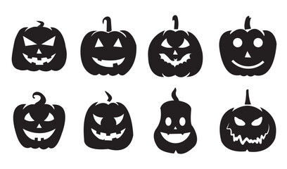 set of halloween pumpkins halloween pumpkin icons Icon illustration of a set of halloween pumpkin silhouettes of plants black and white vector illustration 