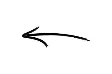 Hand drawn black arrow pointing left with a brush stroke effect isolated on transparent background