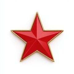 Obraz premium Red Five Pointed Star with Gold Border on White