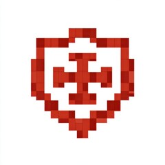 Obraz premium Red Pixel Art Shield with Cross Emblem on White Background