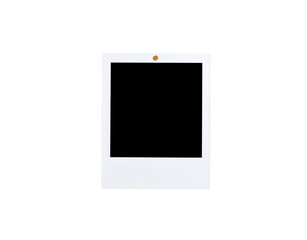 Vertical blank polaroid frame with a textured white border and a small golden tack.