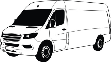 White delivery van illustration with blacked out windows on a white background