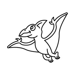 Cute Dinosaur Pterodactyl Outline Cartoony Illustration