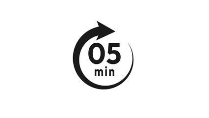 5 minutes countdown timer clock illustration.