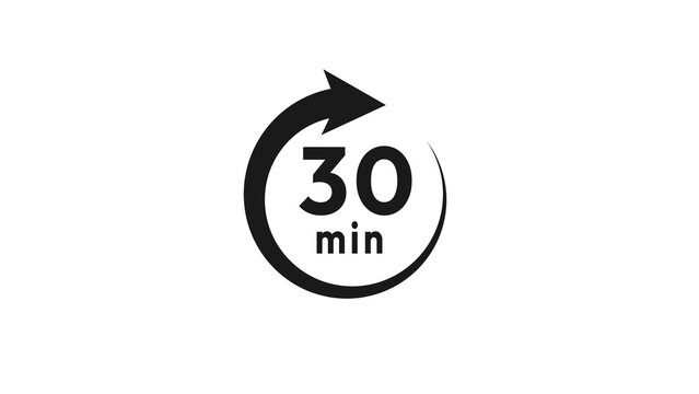 30 minutes countdown timer clock illustration.