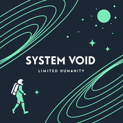 Astronaut in Teal Space: Minimalist Cosmic Exploration, System Void Concept