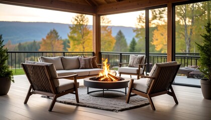 Obraz premium Cozy outdoor living space with fire pit