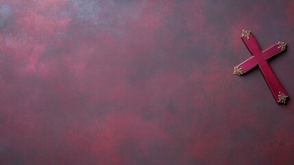 Red wooden cross on textured background