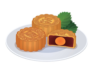 Mid-Autumn Festival Traditional Mooncakes with Salted Egg Yolk Vector Illustration