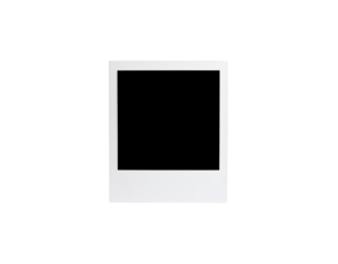 Blank white instant photo frame with a classic square format and thick bottom border.