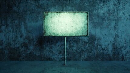Blank metal sign on weathered concrete wall
