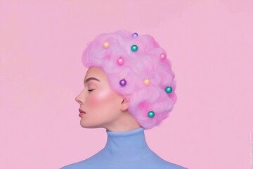 Creative hairstyle with pastel colors and decorative elements for a modern look