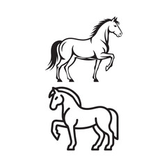 Two stylized black and white horse illustrations on a white background