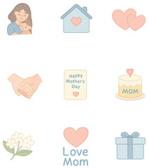 Mother’s Day Icons – 9 Cute Pastel Love & Family Illustrations (PNG Transparent)