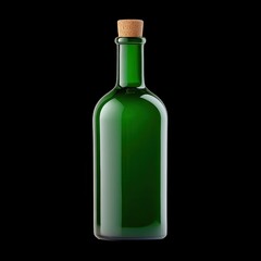 Elegant Green Glass Bottle with Natural Cork Stopper on Black Background for Stylish Interior Decor or Product Display