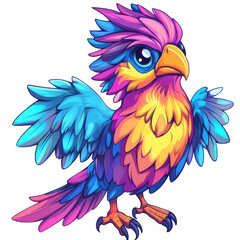 Colorful bird spreading its wings isolated white background