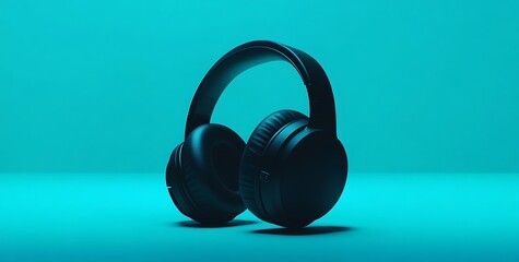 Sleek Black Headphones on Teal Background with Highlighted Contours

