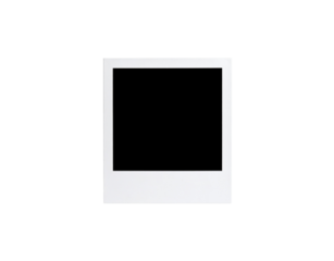 Empty white instant camera photo frame with a classic retro design and a wide bottom border.