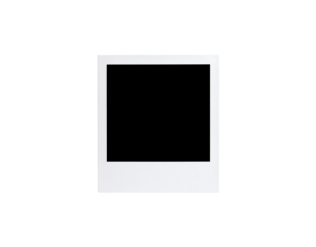 Empty white instant camera photo frame with a classic retro design and a wide bottom border.