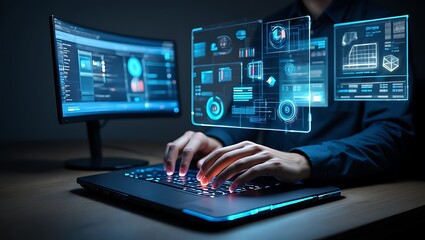 Hand holding a digital tablet with a global network, showcasing online business communication