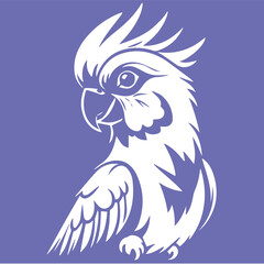 Obraz premium White cockatoo profile graphic design on a muted purple background. Stylized bird profile, showcasing intricate feather detail.