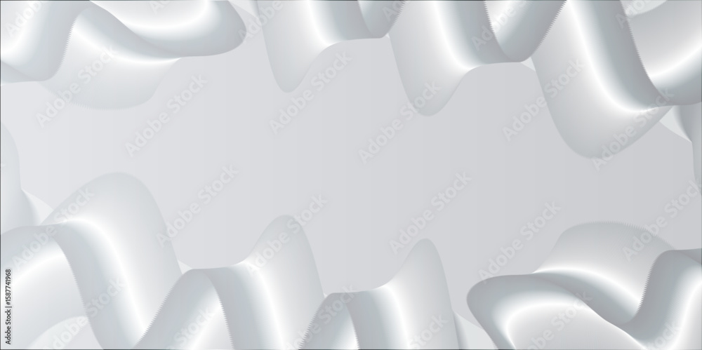 Poster showcases an abstract design with intricate, wave-like patterns in shades of white and light gray, f