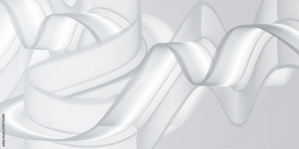 Poster showcases an abstract design with intricate, wave-like patterns in shades of white and light gray, f