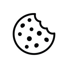 Bitten Chocolate Chip Cookie Icon Illustration in Black and White Style