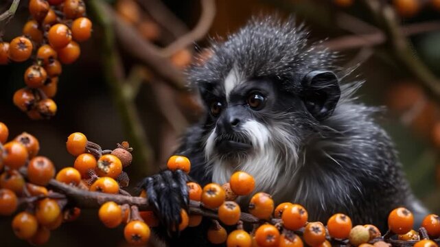 Majestic Zauli's Guenon amidst Orange Berries