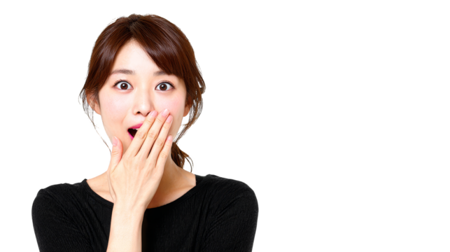 Closeup portrait of a woman with open mouth, expressing surprise and excitement