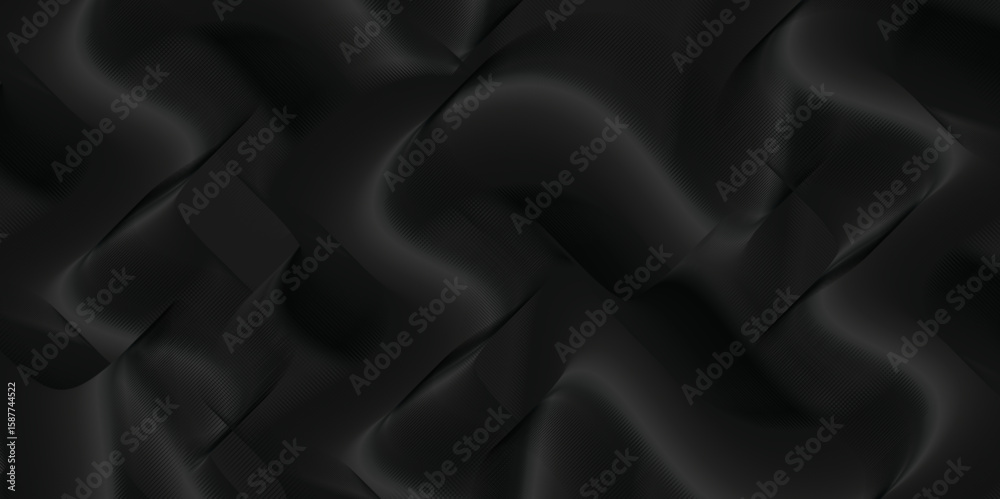 Poster A grid-like pattern adding complexity., The dark background enhances the bold, wave-like patterns in varying shades of dark gray and black.