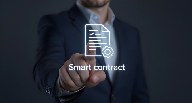 Smart contract automation, secure digital agreement, blockchain business transaction, decentralized finance, AI-powered contract execution, cloud-based legal document verification. - Powered by Adobe